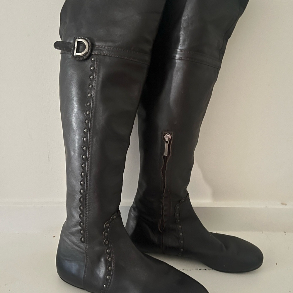 Dior Black Over the Knee Boots with Side Zipper